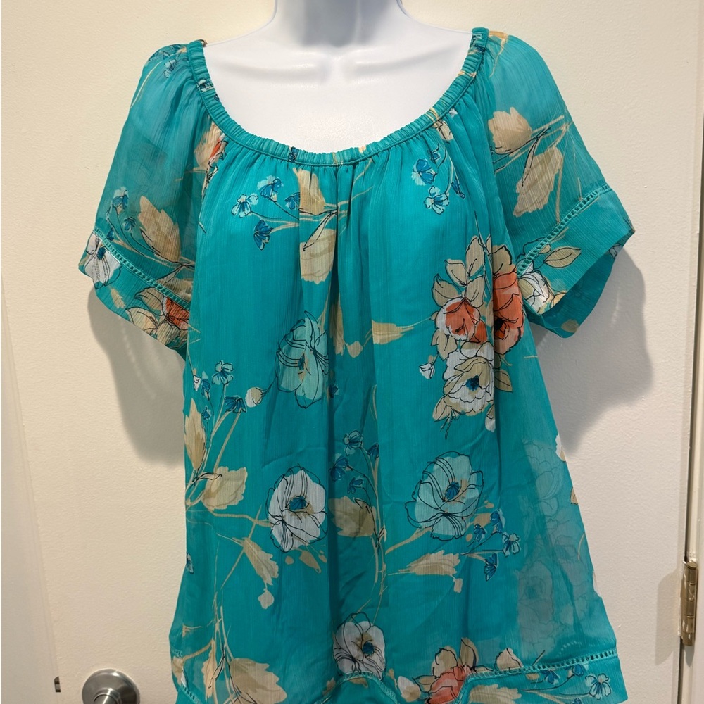 St. John's Bay Teal Floral Blouse size L